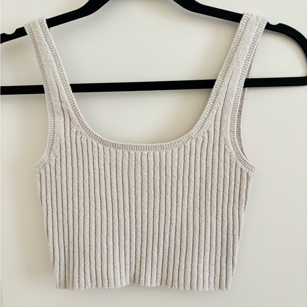 Weekday Taupe Knit Crop Top XS